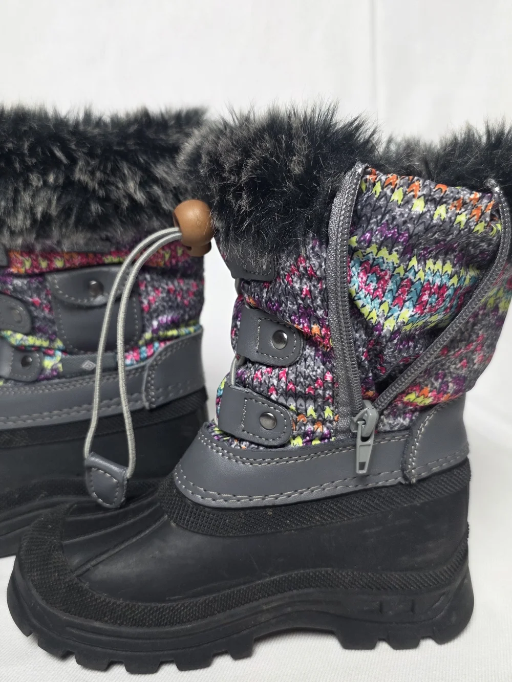 Dream Pairs Girls Gray & Multicolor Knit Faux-Fur Insulated Snow Winter Boots